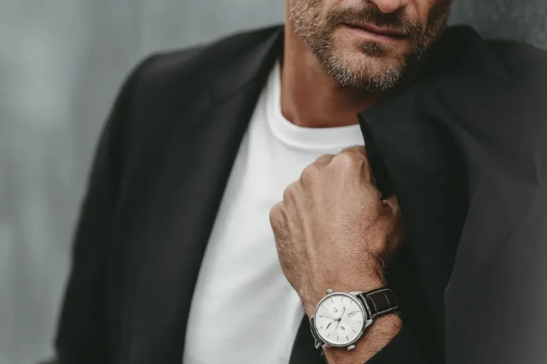 Men’s Gold Watch with Black Leather Strap