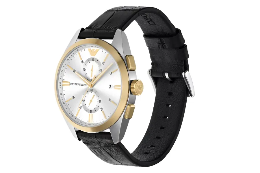 Men’s Gold Watch with Black Leather Strap