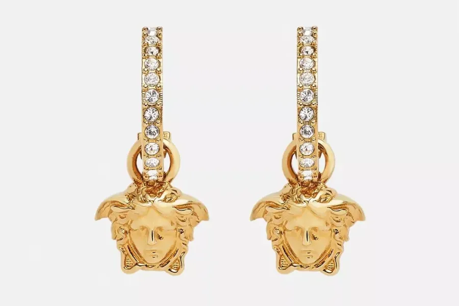 Gold-Plated Medusa Pendant Earrings