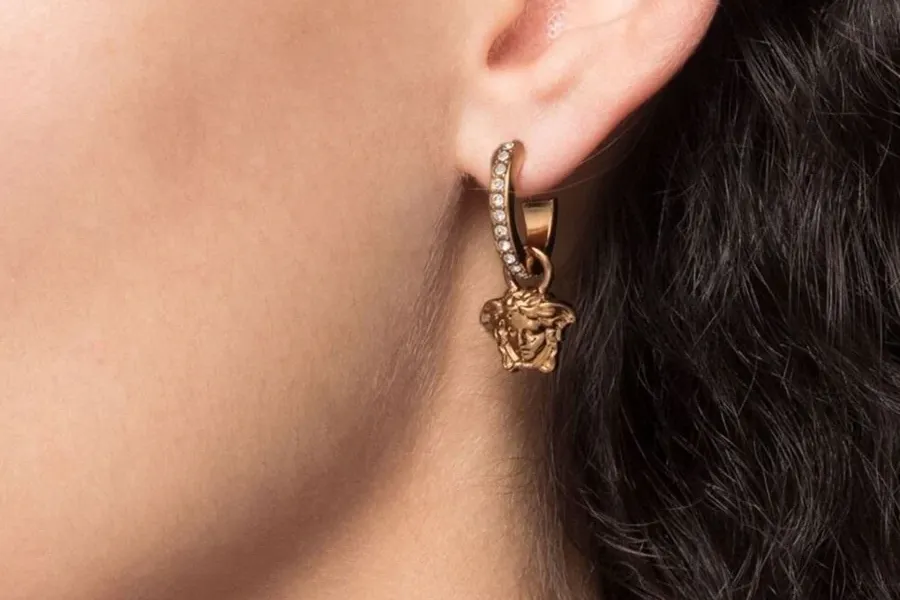 Gold-Plated Medusa Pendant Earrings